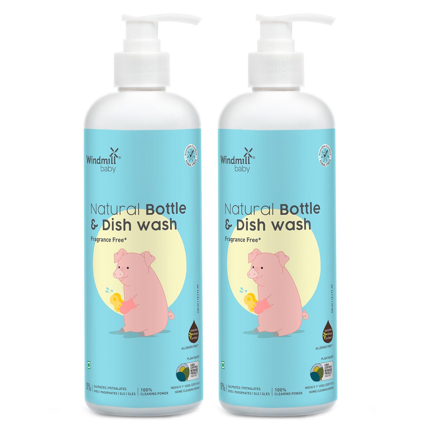 Natural Bottle & Dish Washing Liquid Fragrance Free - Pack of 2 - Windmill Baby