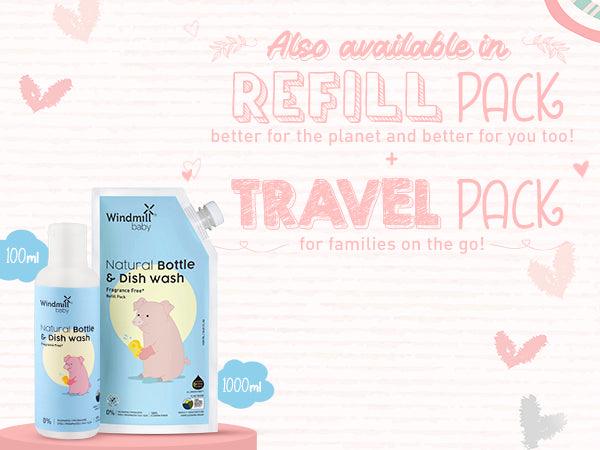 Natural Bottle & Dish Washing Liquid Fragrance Free - Pack of 2 - Windmill Baby