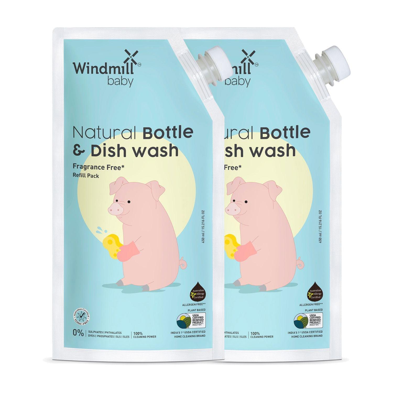 Natural Baby Feeding Bottle Cleaning Liquid - Refill Pack of 2 - Windmill Baby